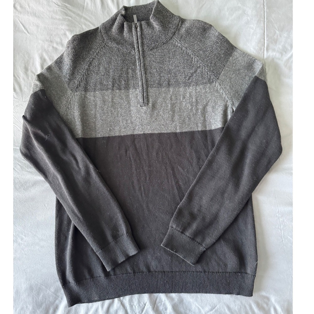 Calvin Klein Quarter Zip Sweater Mens Small Gray Black Colorblock Excellent